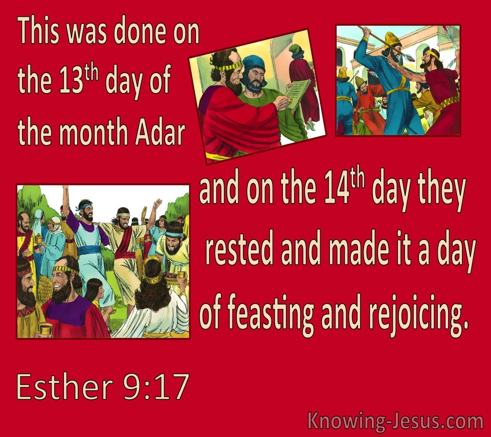 Esther 9:17 Purim On 14th Day Of Adar (red)